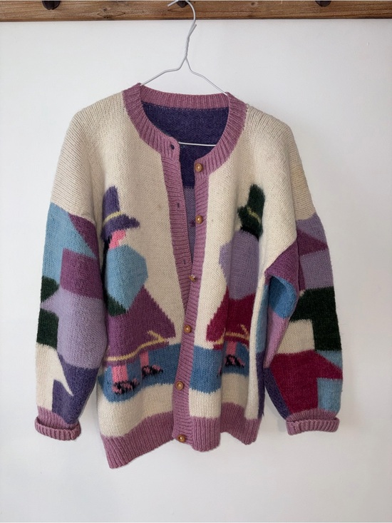 Peruvian Sweaters - alpaca wool sweater 90s vintage Peruvian figural novelty cardgian